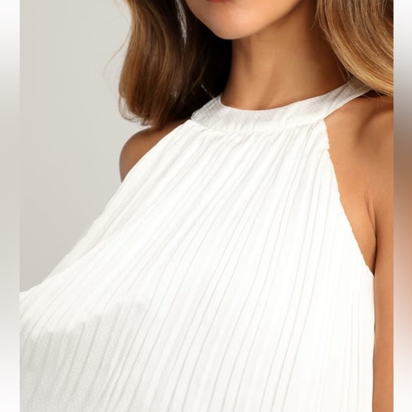 LULU'S SZ S Tier and Far White Tiered Pleated Halter Midi Dress - Picture 3 of 15